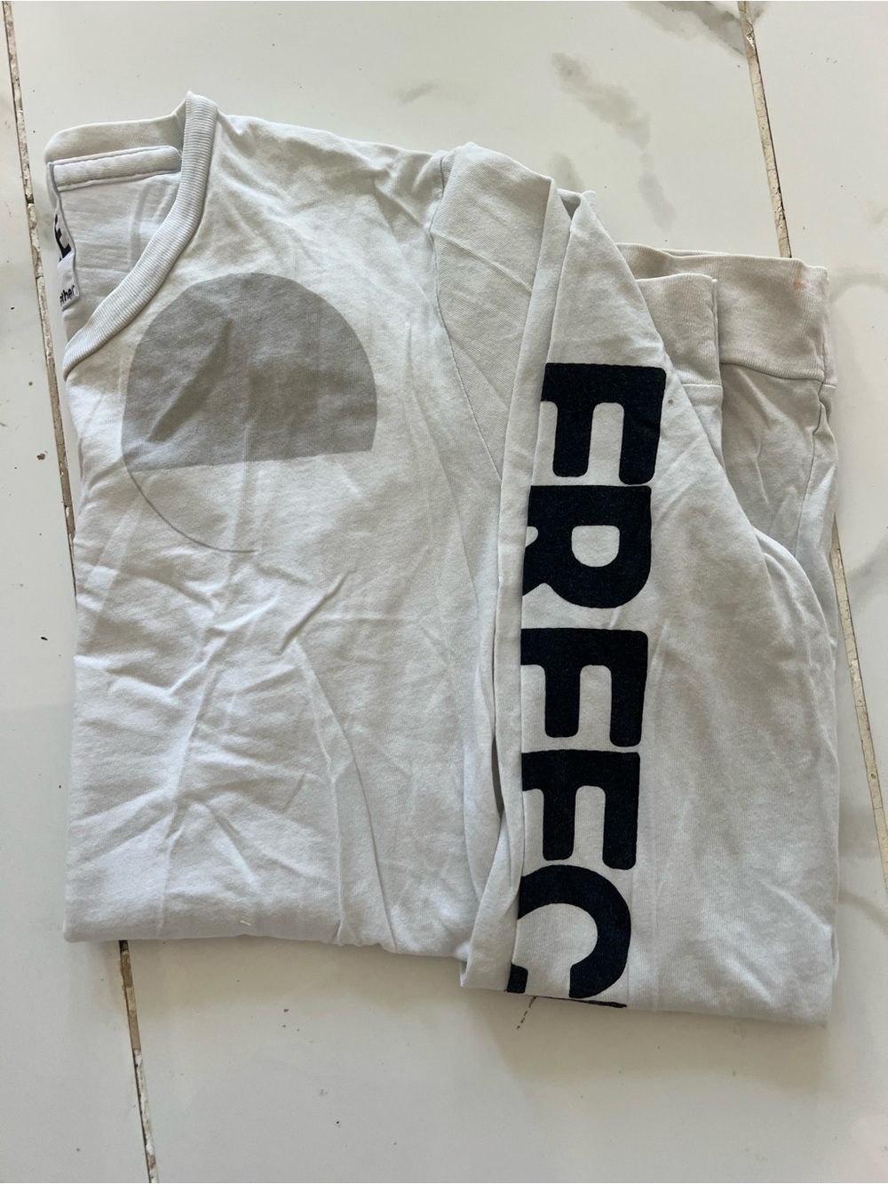 freecity Light Gray Long Sleeve Tee with Black Sleeve Letters